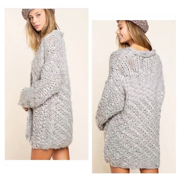 COPY - chunky Knit Open Front Cardigan in Gray - Picture 2 of 14